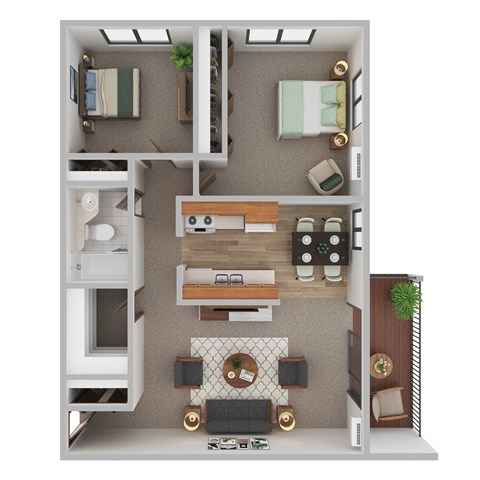 Floor plan for 2 beds, 1 bath, 912 sqft